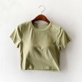 thumbnail image 2 of fatyb Womens Crop Tops Short Sleeve Built in Bra Going out Tops Crewneck Workout Basic Padded T-Shirts, 2 of 6