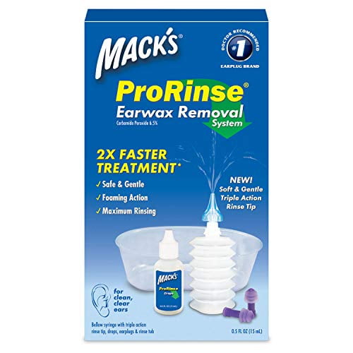 Mack's ProRinse Earwax Removal System - 0.5 FL OZ Ear Drops, Ear Plugs, Ear Wash Tub and Ear Syringe with Triple-Action Rinse Tip