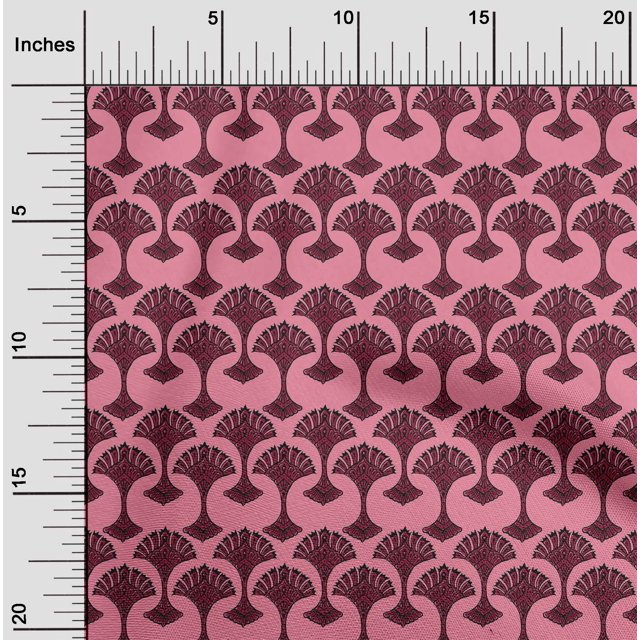 oneOone Silk Tabby Fabric Floral Block Printed Fabric 1 Yard 42 Inch Wide