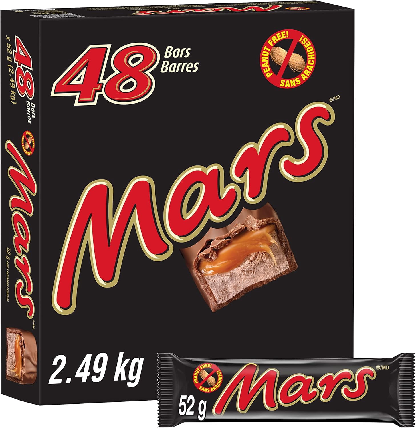 MARS, Peanut Free Chocolate Candy Bar, Full Size Bar, 52g (Pack of 48)