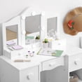 thumbnail image 4 of 2-in-1 Girls Vanity Table with LED Lights & Stool, Wooden Princess Dressing Desk with Tri-Fold Mirror and Storage Drawer, 4 of 7