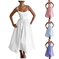thumbnail image 4 of Robes pour Femmes Sans Manches Longue à Bretelles Couleur Unie Dos Nu Robe Maxi à Bretelles Blanche L, 4 of 5