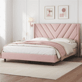 thumbnail image 2 of FullFurnique Upholstered Platform Bed Frame with Wooden Slat Support, Queen, Pink, 2 of 9