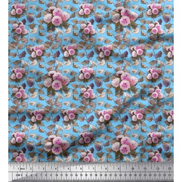 Soimoi Satin Silk Fabric Leaves & Peony Floral Fabric Prints by Yard 42 Inch Wide