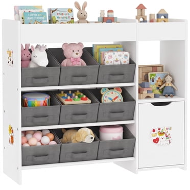 Qaba Toy Storage Organizer with 9 Removable Boxes, Kids BookShelf, White