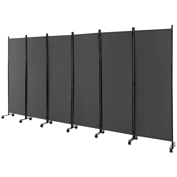 Costway Paravent Pliant à 6 Panneaux 6 Pi Paravent Roulant avec Roues Verrouillables Gris