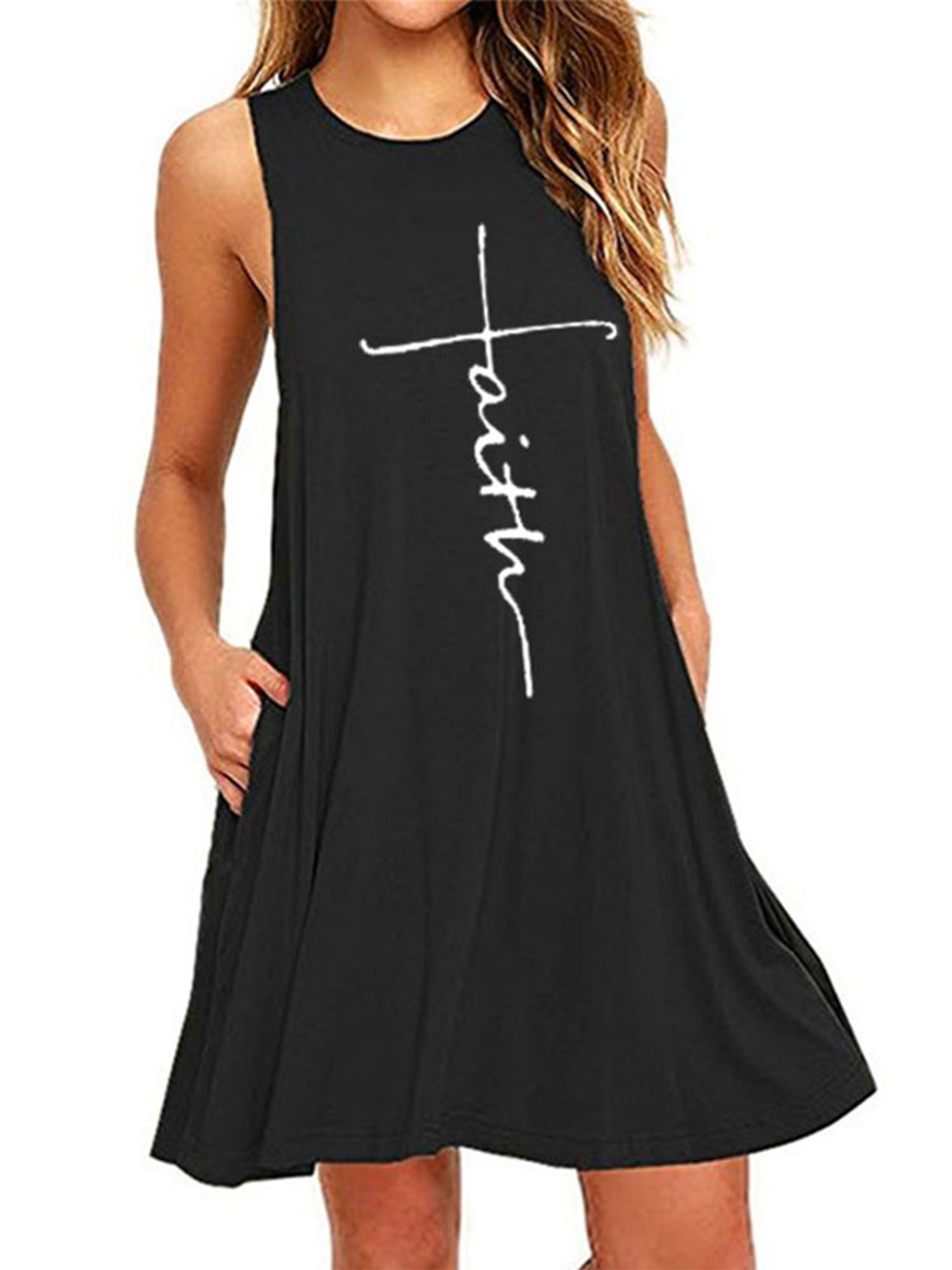 Bellella Robe T-shirt pour Femme Tunique Robe d'Été Évasée Courte Mini Robes T-shirt Uni Caftan Noir 5TG