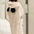 thumbnail image 4 of Penkiiy Women Cute Warm Flannel Plush Bathrobes Star Pattern Hooded Button up Long Robe L White, 4 of 5