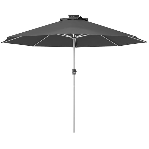 Outsunny Parasol de Patio Extérieur Éclairé avec Recharge Solaire et USB, Gris