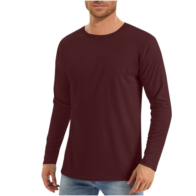 AherBiu Mens Long Sleeve Shirts Sun Protection Quick Drying Crewneck Tops Running Athletic Workout Tee
