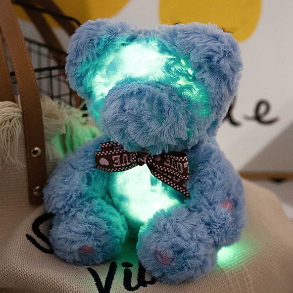 Dvkptbk Glow Teddy Bear Light up Stuffed Animals Cute Soft Plush Toys, LED Night Lights Birthday Valentines Day Gifts for Her, Kids, Toddler, Girlfriend, Blue, 9.8"