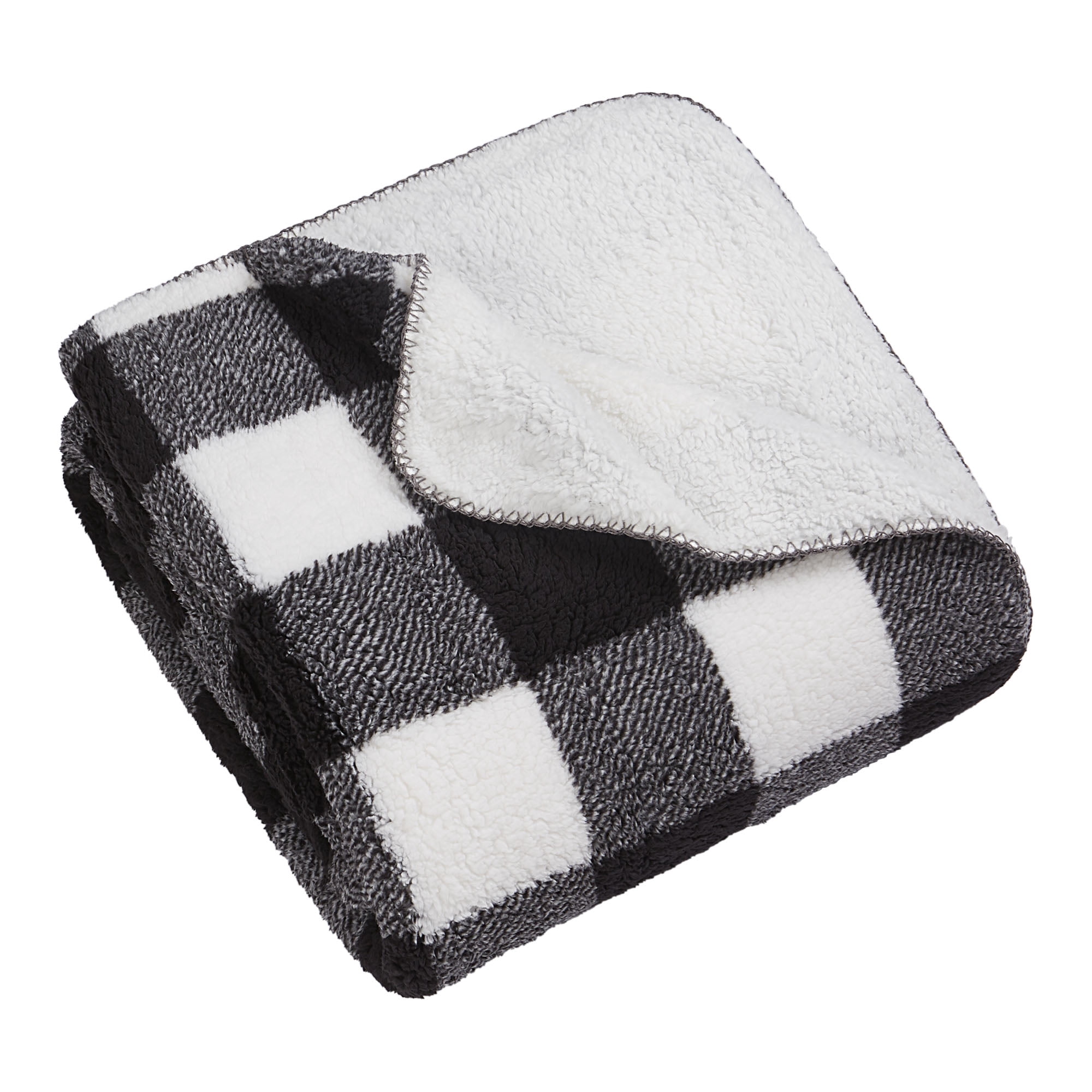 HOMETRENDS Black Checker Faux Shearling Blanket, Queen