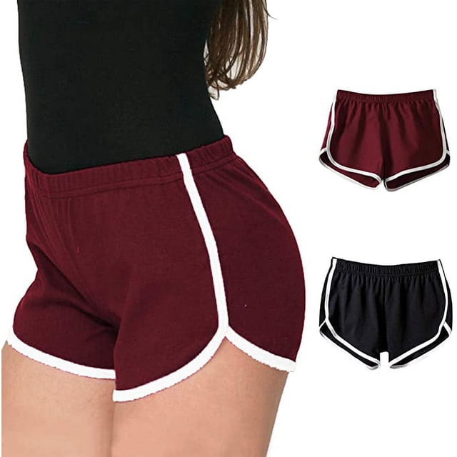 2 Pièces Femmes Shorts de Sport Shorts Rétro Yoga Actif Shorts Pantalons avec des Bords Colorés