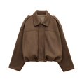 thumbnail image 3 of Veste en Faux Suède pour Femme, Manteau à Revers de Printemps, Décontracté, Ample, à Manches Longues, Style Mode de Rue, Brun Foncé L, 3 of 9