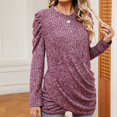 thumbnail image 2 of lcziwo Chandail pour Femmes à Manches Longues d'Automne Léger à Col Rond Décontracté Basique T-Shirts Chandail avec Ourlet Plissé 2024 Violet,G, 2 of 5