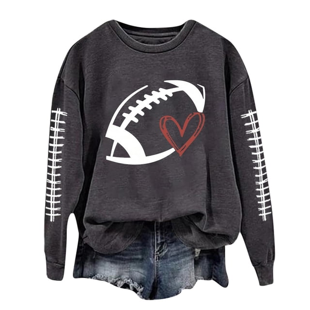Chandails à Col Rond à Manches Longues Chandails Décontractés Femmes pour Femmes Chandails Confort à Manches Longues Femmes Chandails à Enfiler Sans Capuche à Imprimé Graphique de Football Haut Blouse