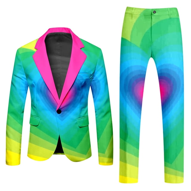 Ediodpoh Men Blazer Suit Male Rainbow Long Sleeve Coat and Pants Two Piece Suit Printed Button and Pockets Suit for Holiday Party Events Suits for Men Light Blue_004 M