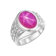 thumbnail image 3 of RYLOS Men's Rings 14K White Gold Nugget Ring with Cabochon Gemstone & Diamonds Star Ruby Rings For Men Size 8, 3 of 7