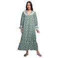 thumbnail image 1 of Moomaya Robe de Nuit Maxi pour Femmes en Coton à Col en V Imprimé avec Bordure Volantée, 1 of 5