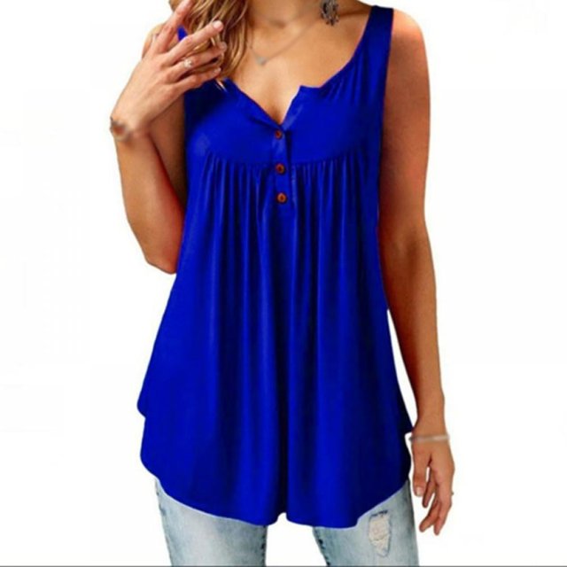 Womens Summer Sleeveless V Neck Solid Color Casual Swing Shirts Flowy Tank Tops Blouses with Buttons