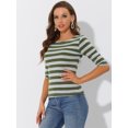 thumbnail image 3 of INSPIRE CHIC Chemises à Rayures pour Femmes Coupe Ajustée Manches au Coude T-Shirt à Encolure Bateau TP Vert Armée Gris, 3 of 5
