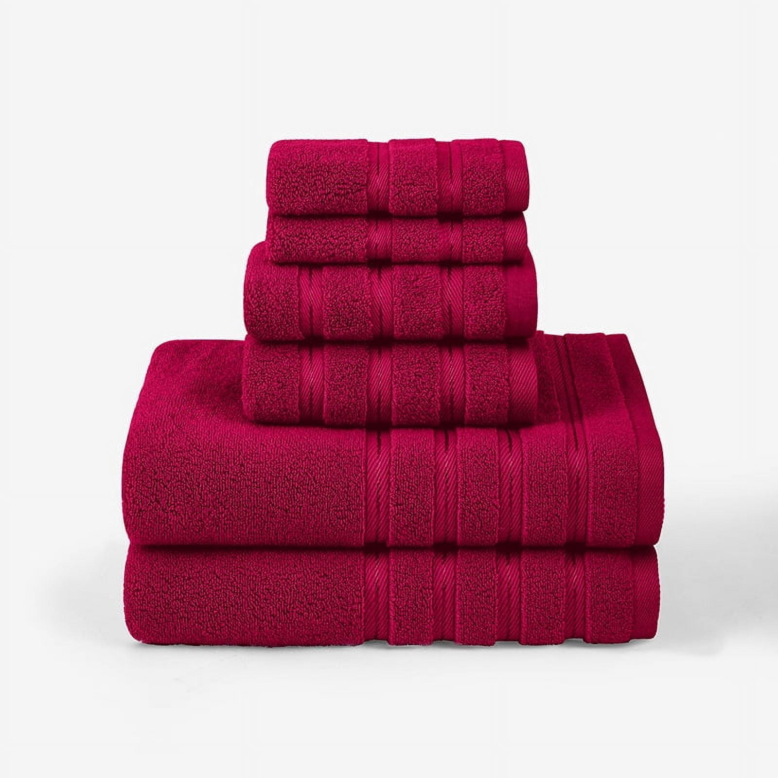 XmhyTop-A 6-Piece Cotton Towel Sets Soft Absorbent Cotton Bathroom Towels for Home,Dark Red