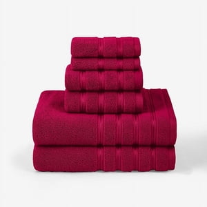 XmhyTop-A 6-Piece Ensembles de serviettes de coton doux absorbant coton serviettes de salle de bains pour la maison, Rouge foncé