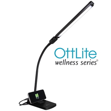 Lampe de bureau LED pivotante OttLite avec chargement USB et support, noir