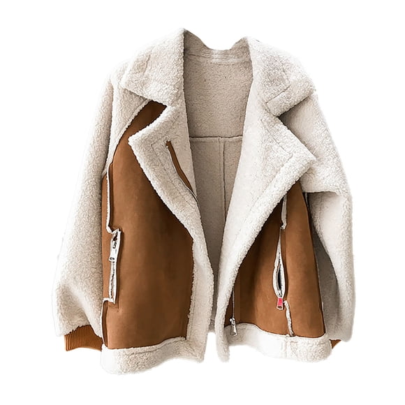 Simua Women's Winter Coat - Faux Suede Leather Shearling Moto Jacket - Sherpa Aviator Bomber Jacket for Women