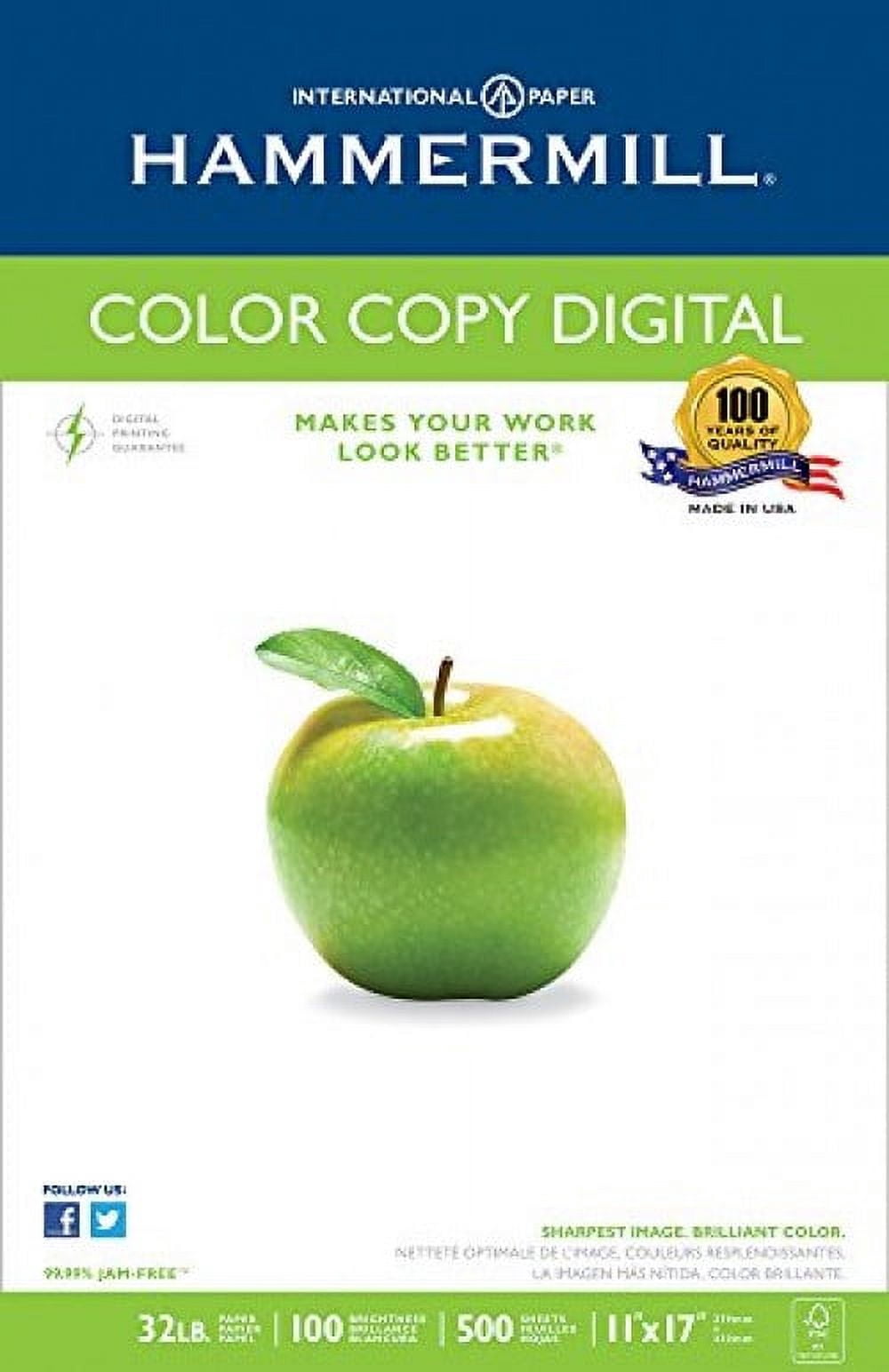 Hammermill Printer Paper, Premium Color 32 lb Copy Paper, 11 x 17 - 1 Ream (500 Sheets) - 100 Bright, Made in the USA, 102660