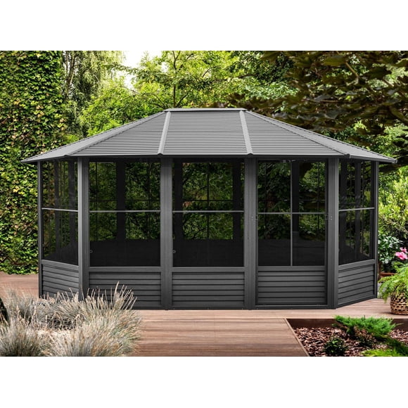 Gazebo Penguin Florence Solarium Metal Roof 12 ft. x 15 ft. in Black