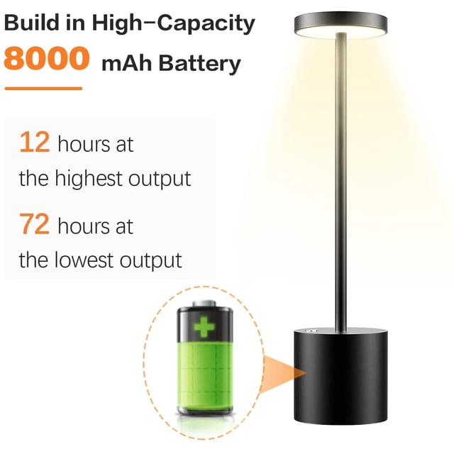 Lampe de Table Sans Fil à DEL, Lampe de Table Rechargeable, Lampe à Batterie avec Interrupteur Tactile
