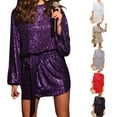 thumbnail image 3 of Gupgi Robe à Paillettes pour Femmes à Manches Longues, Col Ras du Cou, Mini-Robe Scintillante et Brillante, Robe Élégante pour Cocktail et Fête, 3 of 4