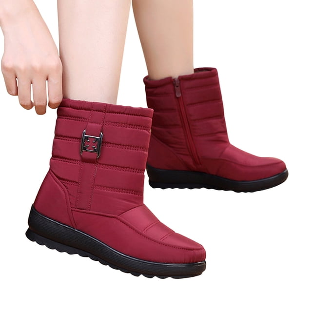 EGNMCR Bottes à la Cheville pour Femmes Extérieur Bottes de Neige pour Femmes Chaussures à Bout Rond à Enfiler Bottes Décontractées