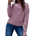 thumbnail image 1 of LUXUR Chandails Tricotés Unis pour Femmes Col Rond Ample Pull Chaud d'Hiver Tricot Gaufré Rose TTG, 1 of 2