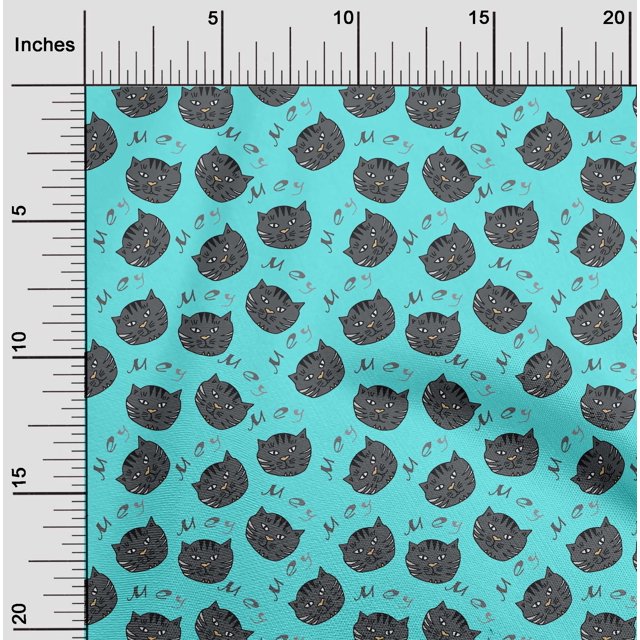 oneOone Polyester Lycra Aqua Blue Fabric Cat Face Animal Craft Projects Decor Fabric Printed By The Yard 56 Inch Wide