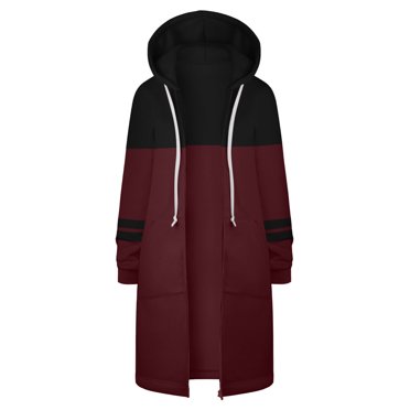 Timegard Chandails en Molleton pour Femmes à Capuche Zippé avec Cordon de Serrage, Vestes Longues Automne Hiver avec Poches