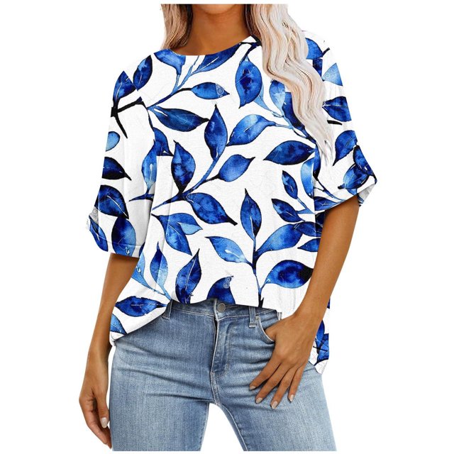 Pisexur Hauts d'Été pour Femmes Mode Décontractée Manches Courtes Col Rond T-Shirts Confortables Amples Surdimensionnés Imprimé Floral Blouses Hauts Mode T-Shirts Imprimés Graphiques Grande Taille Tops de Sortie S-5TG