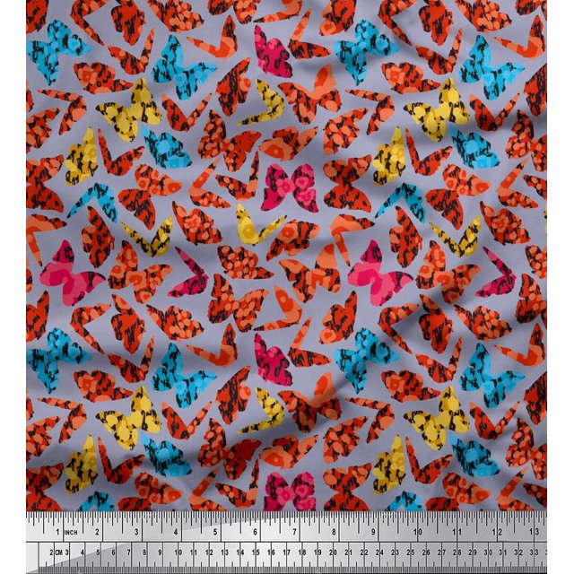 Soimoi Japan Crepe Satin Fabric Texture & Butterfly Decor Fabric Printed Yard 42 Inch Wide