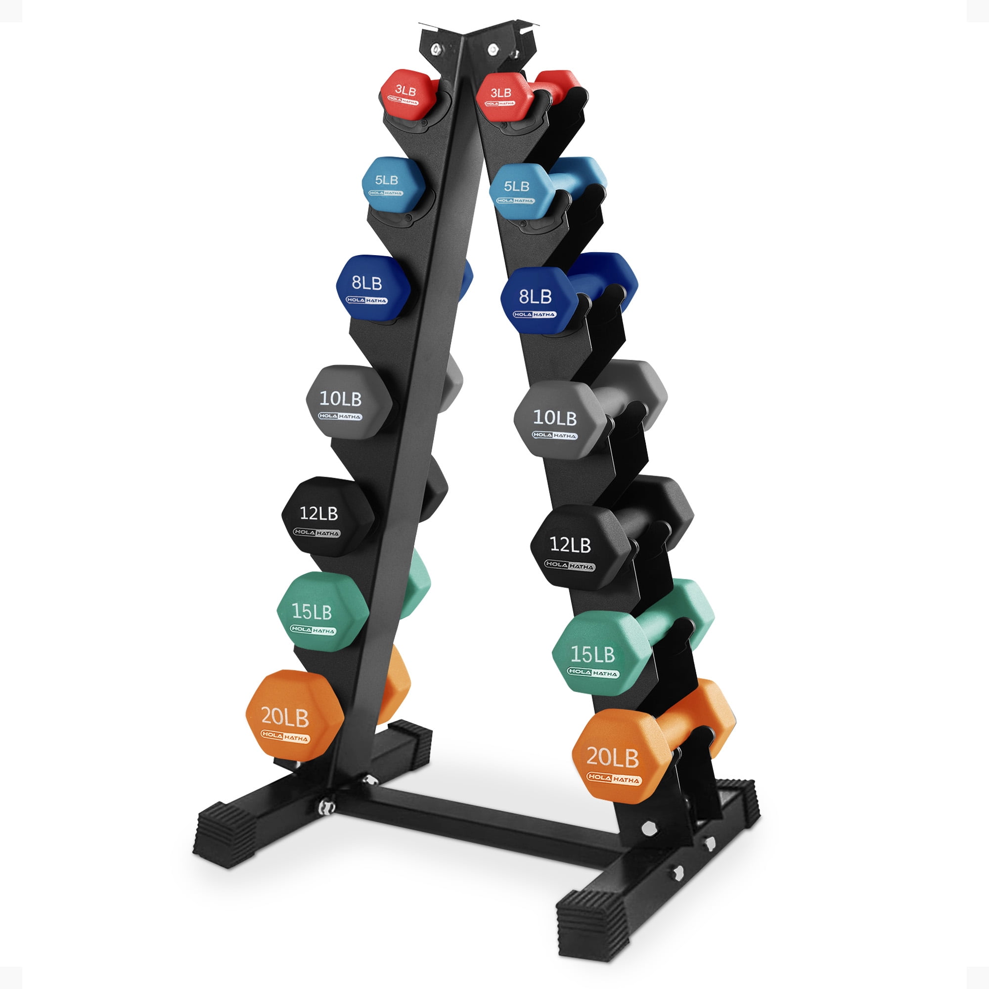 HolaHatha 146 Pound Neoprene Dumbbell Full Body Weight Set with Storage Rack