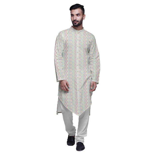 Atasi Button Down Asymmetric Printed Long Sleeve Rayon Kurta Pyjama Set