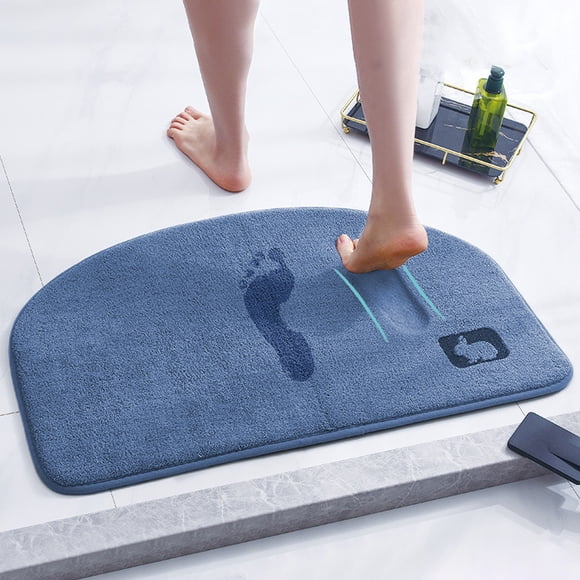 Dry Bathroom Entrance Mat Non Slip Shower Rug | Water Absorbent Polyester Floor Mat with Rubber Backing | Quick Dry | Modern Solid Color Gray Blue | Toilet Washroom Doorway Carpet