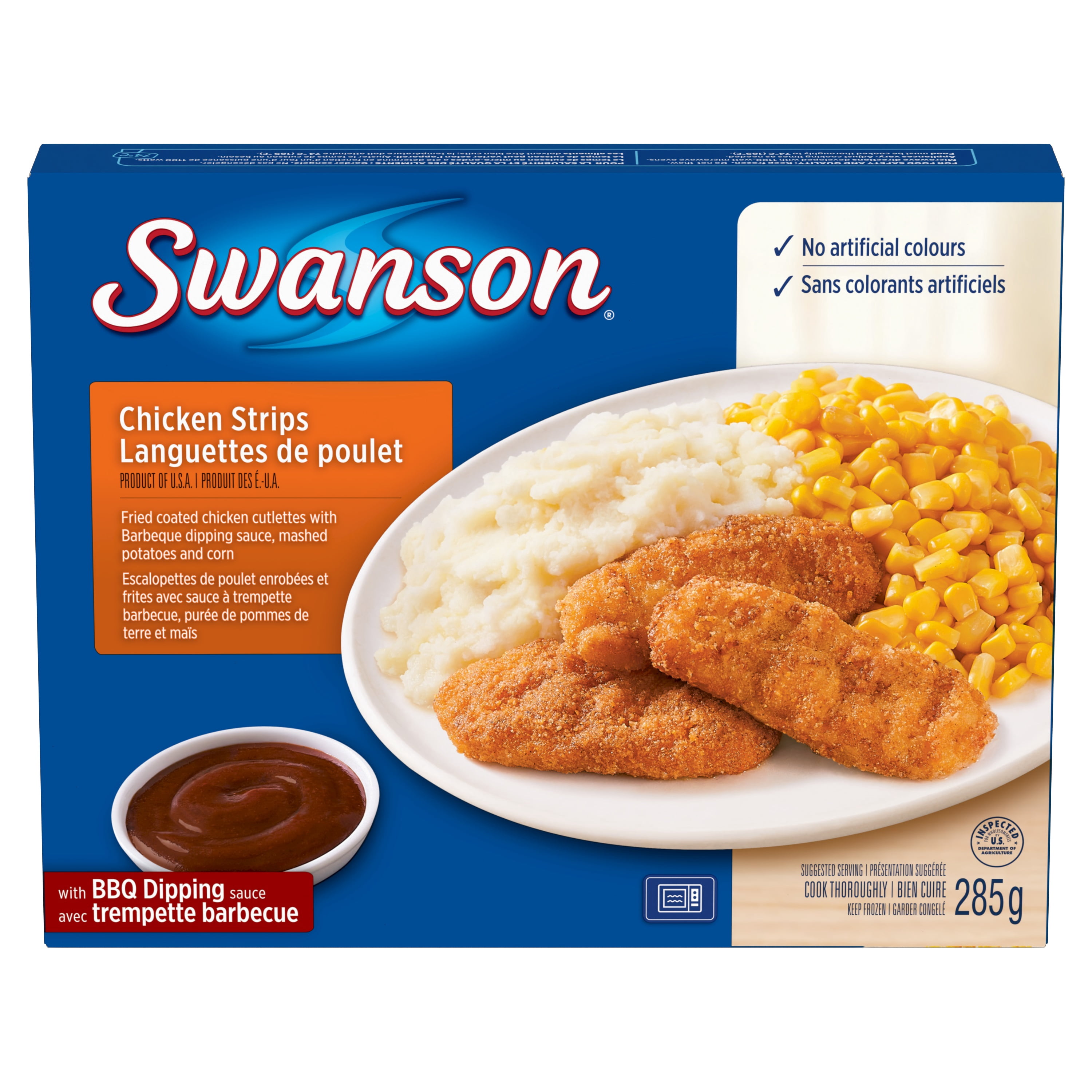Swanson Chicken Strips: frozen dinner with BBQ dipping sauce, 285 g