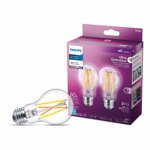 PHILIPS 8W (60W) A19 Base moyenne Ultra Définition Filament blanc brillant dimmable LED Ampoules - Verre transparent, paquet de 2