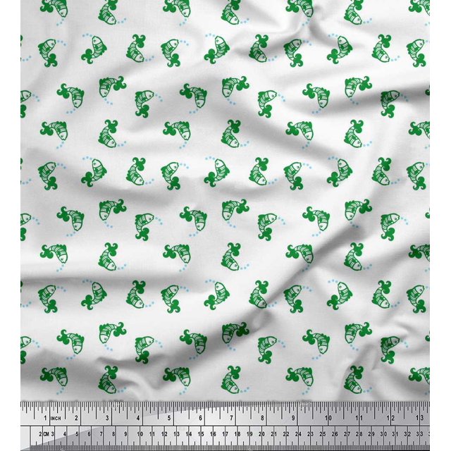 Soimoi Poly Georgette Fabric Bubbles & Fish Ocean Print Fabric by the Yard 52 Inch Wide