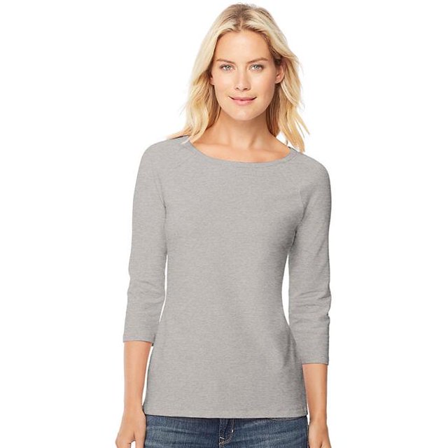 Hanes 00090563950812 T-Shirt Raglan pour Femmes en Coton Extensible, Gris Chiné - Petit