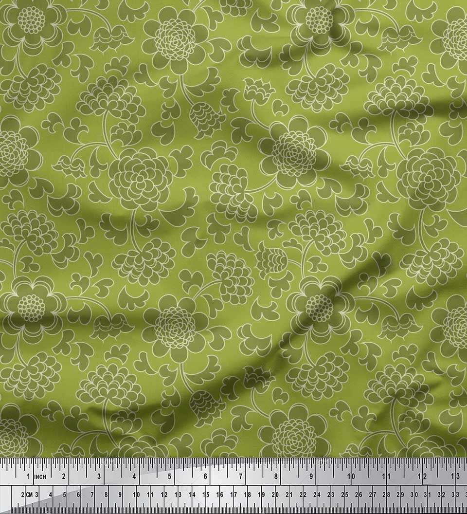 Soimoi Crepe Silk Fabric Flower Artistic Print Sewing Fabric Yard 42 Inch Wide