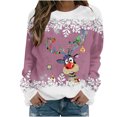 thumbnail image 2 of Chandails à Col Rond pour Femmes, T-shirt Ample Imprimé d'Hiver, Blouse à Manches Longues, Col Rond, Hauts Décontractés, Chandails à Capuchon pour Filles en Liquidation, 2 of 4