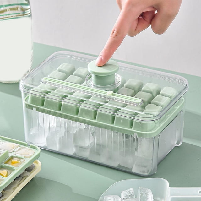 Feltree Ice Trays, Ice Cubes Tray with Lid and Bin, 28 Pcs Square Ice Cubes Molds with Ice, Easy Release & Save Space, Ice Cubes Storage Container Set