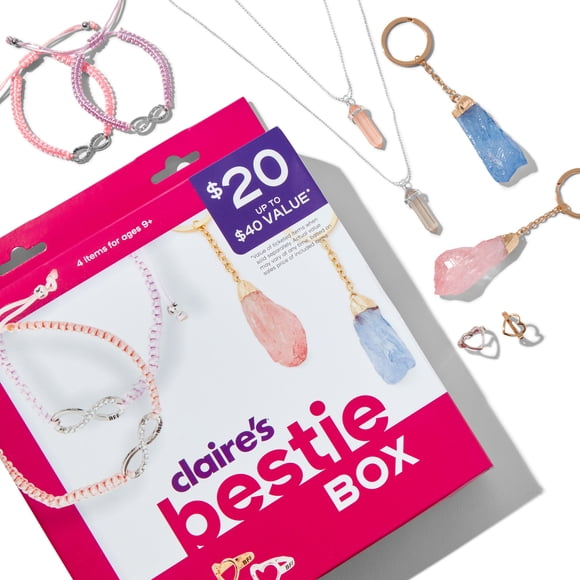 Claire's Bestie Box avec des Colliers BFF, des Bracelets, des Porte-Clés et des Bagues à Partager avec Tes Meilleures Amies
